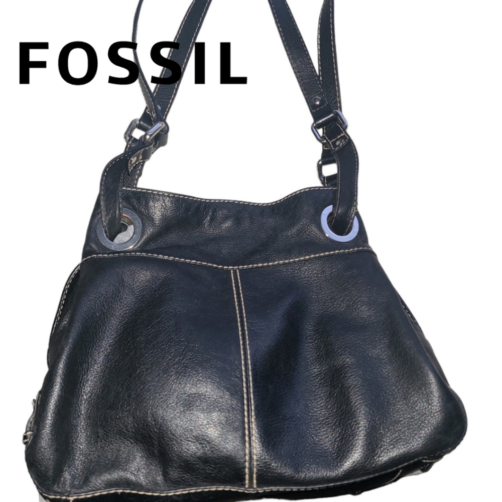 Fossil Black Leather Satchel Large Shoulder Bag